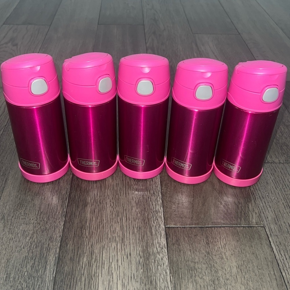 Bundle of thermos stainless steel insulated kids drinking cups with straws